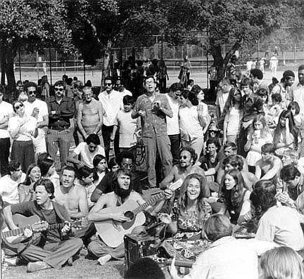 David Berg's daughter, Faith, with her team singing to the crowd in the early days of the Family.